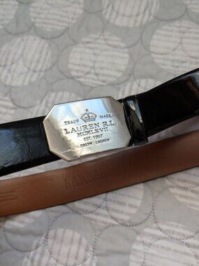 Vintage Ralph Lauren Patent Leather Belt Black Plaque Buckle Y2K Women S